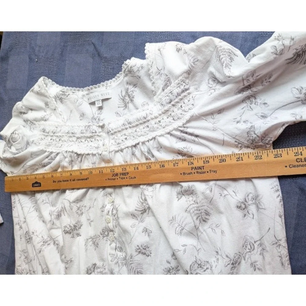 Eileen West XL Floral Nightgown Long Sleeve Lace Trim Cottagecore Feminine Cute